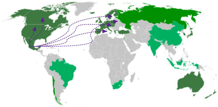 Mapa de residencias en el extranjero